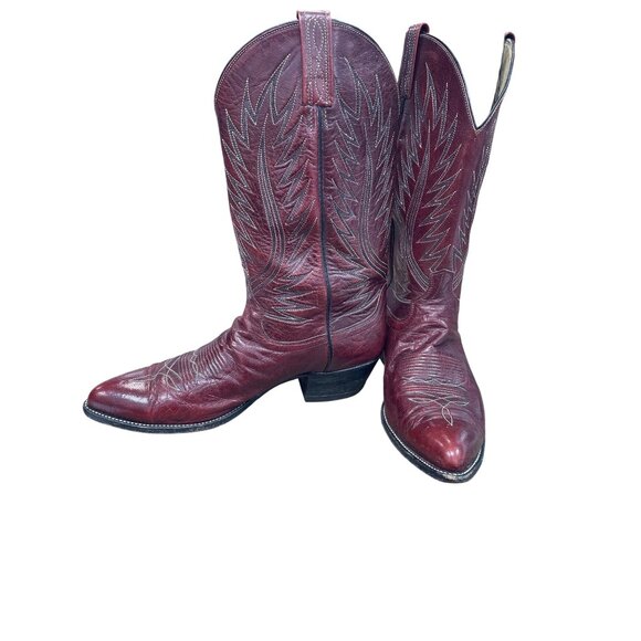 Dan Post Mens Leather Maroon Red Western Cowboy Mid Calf Boots Sz 11.5D SKU 9580 - Picture 2 of 16